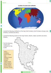 Location of ocean and continents on a map worksheet pdf
