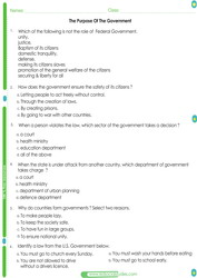 Worksheet for kids to learn about the purpose of the government. PDF printable activity.