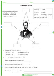 Abraham Lincoln worksheet for kids. Pdf printable