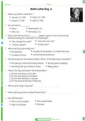 Martin Luther King Jr. Worksheet for kids pdf printable