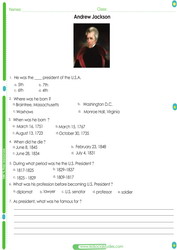 U.S. President Andrew Jackson worksheet for students.