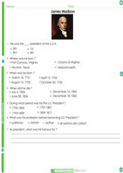 James Madison Worksheet pdf for kids