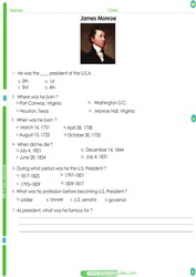 James Monroe Worksheet pdf for kids