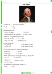 John Adams Worksheet pdf for kids