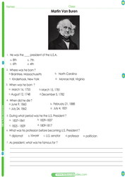 Martin Van Buren Worksheet pdf for kids