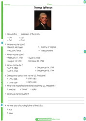 Thomas Jefferson Worksheet pdf for kids