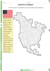 U.S. presidents word search puzzle